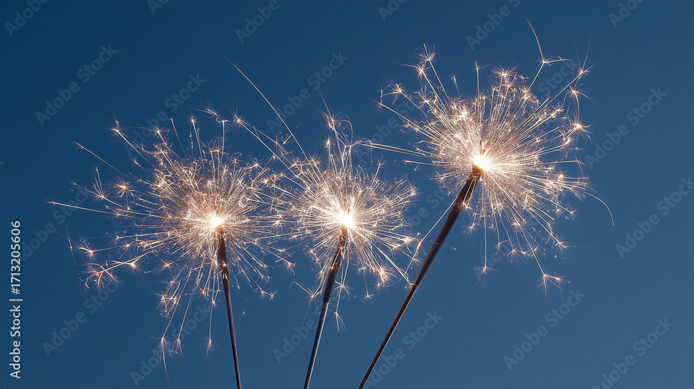 Naklejka premium 青空に三本の線香花火を掲げる