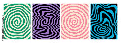 Swirl Groovy Psychedelic Spiral Pattern. Vector Twirl Vortex Background. Abstract Retro Optical Illusion Texture. Halloween BG Graphic Design.