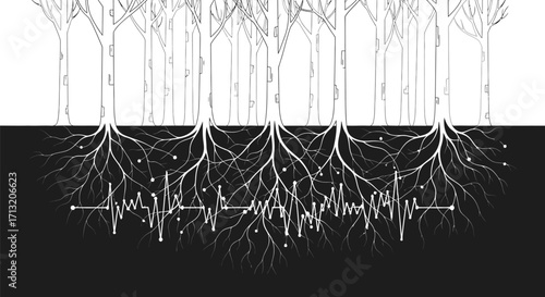 Connected Roots Network Trees with Root System Linked by Heartbeat Line Data Flow Concept