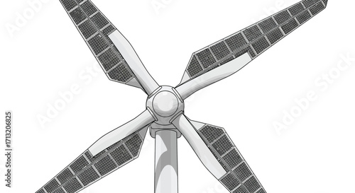 Solar Wind Turbine Concept Depicting Renewable Energy with Solar Panels on Turbine Blades in Gray Scale