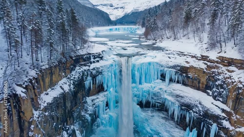 Waterfall in winter canyon