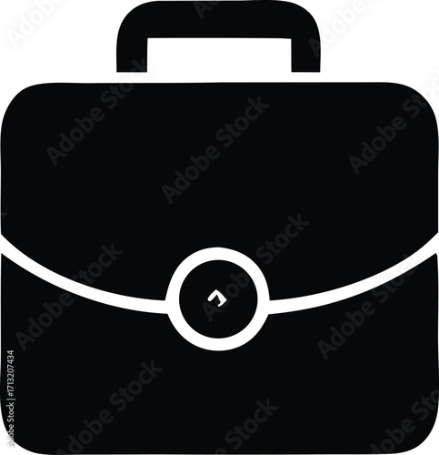 Simple silhouette icon of a briefcase with a central clasp symbolizing business travel and professional work assignments