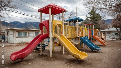 Wallpaper Mural Colorful playground in an outdoor environment, scenic view and cloudy sky Torontodigital.ca