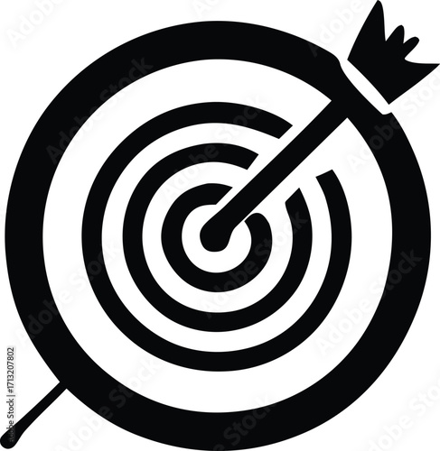 Target icon with arrow hitting the bullseye symbolizing accuracy success goals and achievement in business and sports