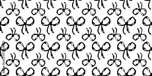 Seamless hand drawn black bow tie pattern on white background for design