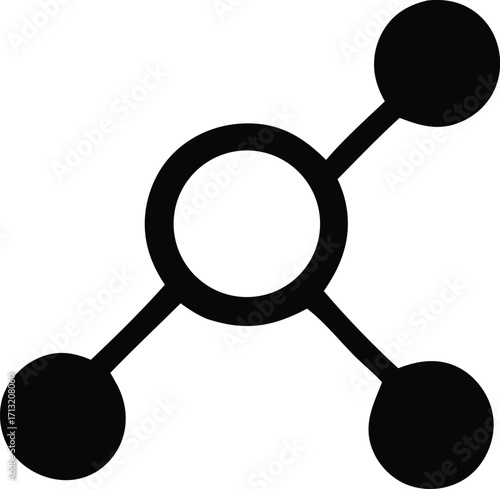 Abstract molecular structure diagram with a central circle and three connected outer circles in black silhouette on white