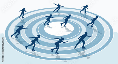 Illustration of figure skaters performing on an ice rink