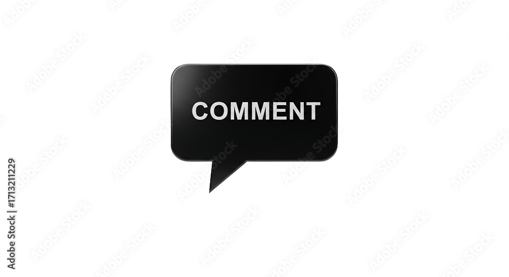 Fototapeta premium 3D Render of a Black Speech Bubble with the Word Comment, Ideal for Social Media, Website, and Application Design