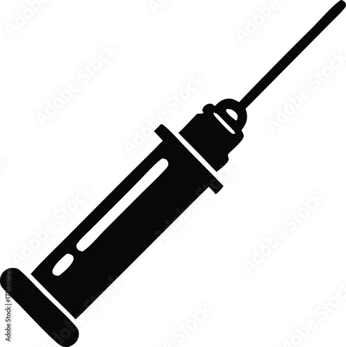 Simple silhouette of a syringe with needle for medical and healthcare concepts representing injections and vaccination visuals
