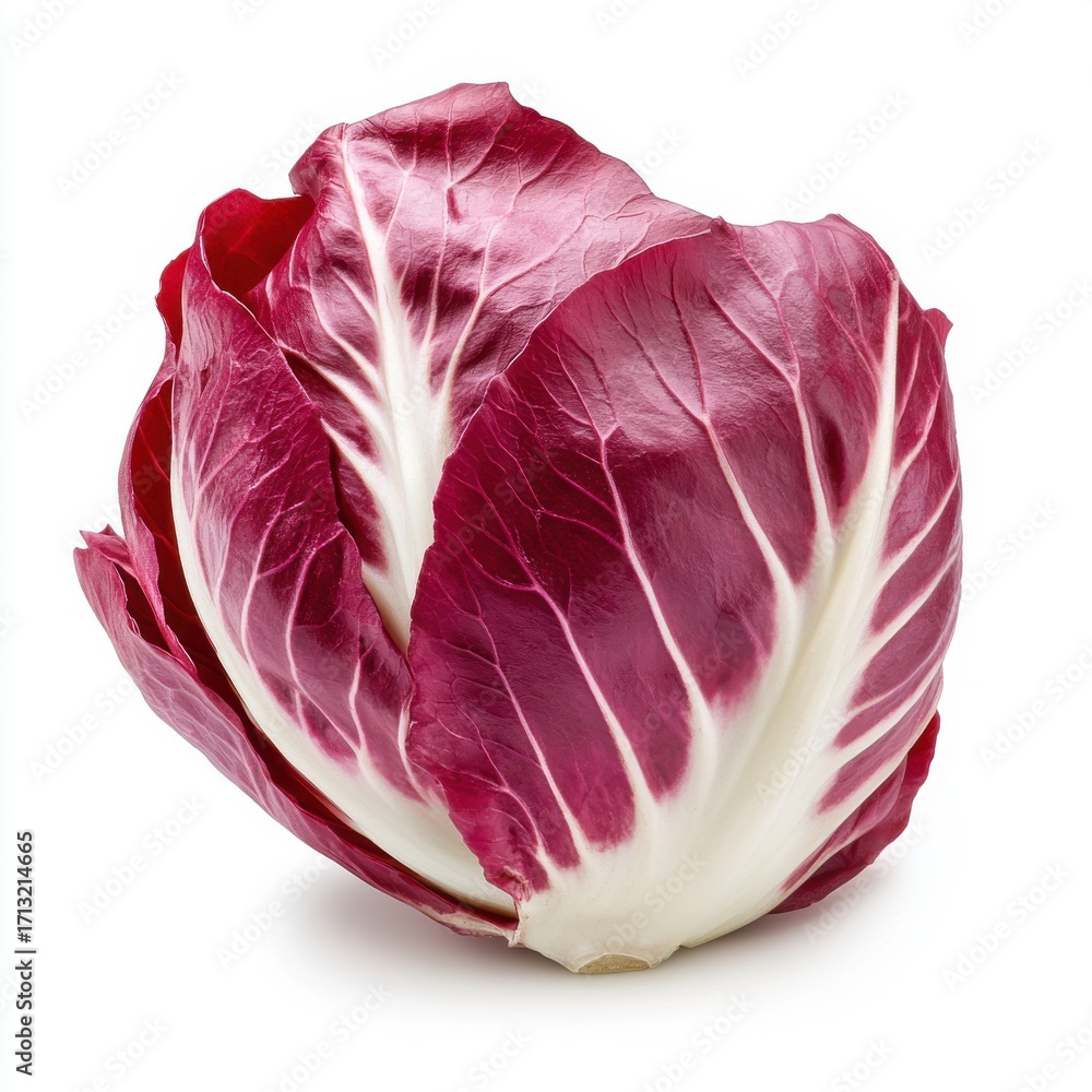 Obraz premium Fresh red radicchio lettuce with vibrant leaves and crisp texture, perfect for salads.