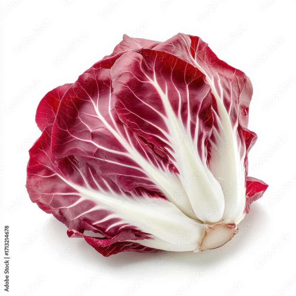 Obraz premium Fresh red cabbage with vibrant leaves, showcasing intricate white veins, ideal for healthy dishes.