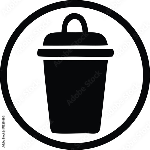 Black trash can icon simple circular emblem universal symbol for deletion data removal and waste disposal concept