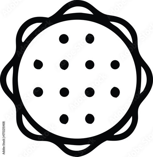 Circular tambourine icon black outline simple design artistic musical instrument percussion shape graphic element