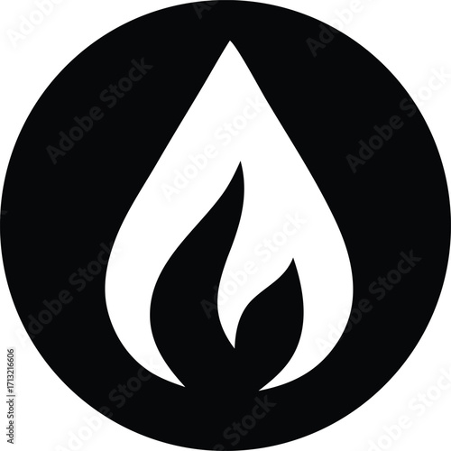 Abstract black and white flame icon symbolizing fire energy heat ignition combustion combustion safety fuel