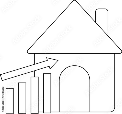 house icon and rising graph icon with white background