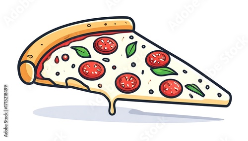 Cartoon pizza slice with dripping cheese