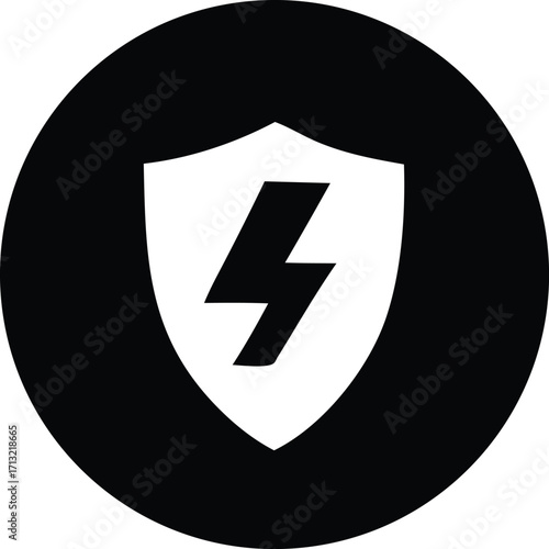 Powerful shield icon with lightning bolt symbol for security protection and energy concepts bold graphic