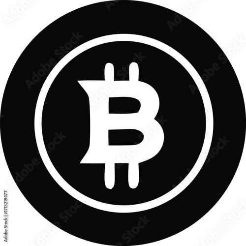 Iconic bitcoin symbol digital cryptocurrency coin logo for finance and technology themes