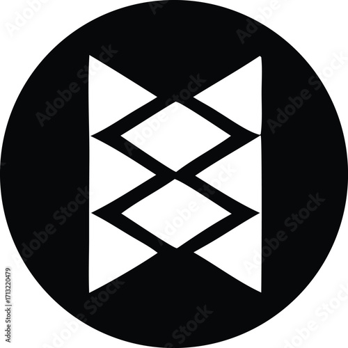 Mysterious rune symbol encased in a dark circle representing ancient wisdom and esoteric knowledge for symbolic design