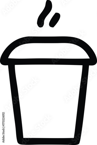 Simple hand drawn coffee cup with steam icon representing warm beverages and comforting drinks for all your design needs