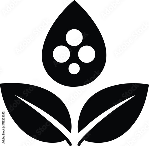 Abstract icon symbolizing plant growth and water droplet with internal bubbles representing essential nutrients or solutions for healthy cultivation