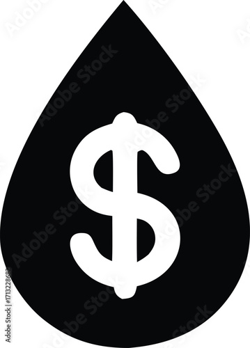 Symbolic representation of oil and gas industry revenue showing a dollar sign within a liquid droplet for financial market trends