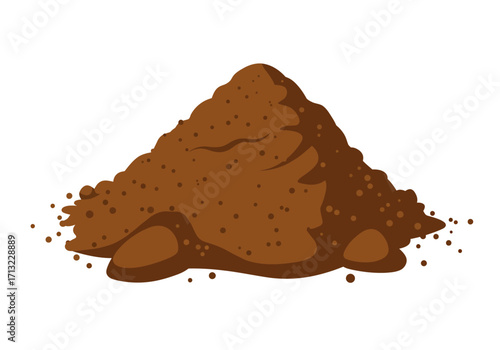 A heap of brown soil with a mix of small rocks and dusty texture