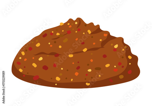 A pile of brown speckled material with a jagged top edge resembling a rough terrain or a heap of spices