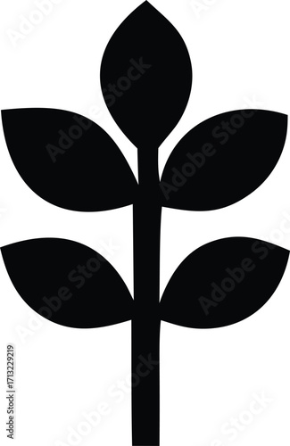 Simple silhouette icon of a plant stem with growing leaves symbolizing growth agriculture botany nature freshness and life