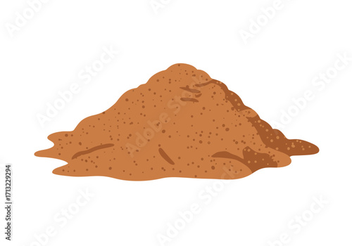 A pile of light brown dirt or soil with small darker brown spots on a white background