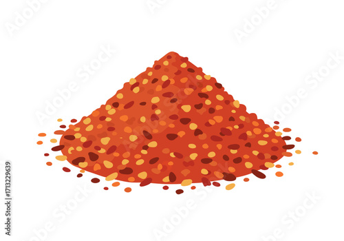 A reddishorange mound with variedcolor specks likely spices against a white background