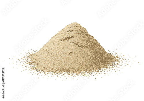 A tan sandy heap dominates a white backdrop Grainy texture  tonal variations create depth