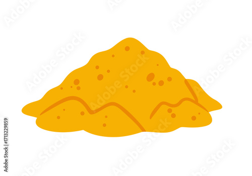 A yellow sand pile with dimples shaped like a low dune against a white backdrop