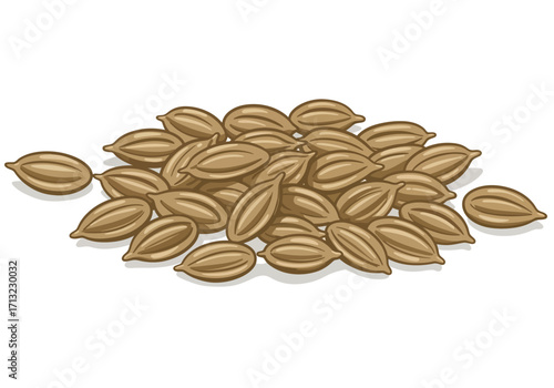Cartoonstyle illustration of a pile of coriander seeds or cumin seeds against a white background