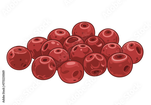 Clustered stylized red spheres feature hollowed centers and subtle highlights creating a threedimensional effect