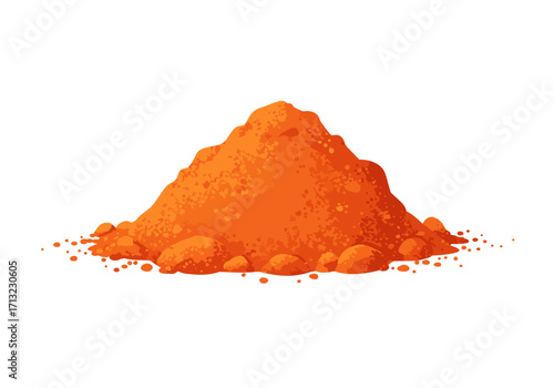 Orange pile of granular material or powder isolated against a white background