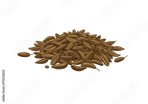 Pile of brown cumin seeds small and elongated with varied placements