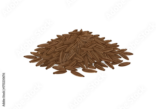 Pile of cumin seeds brown elongated with light stripes cast a shadow