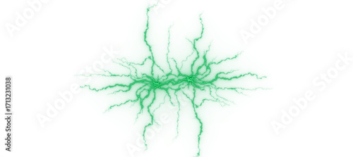 Green lightning strike isolated on transparent background for design element use