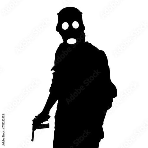 World War 1 german soldier with gas mask holding a Mauser pistol