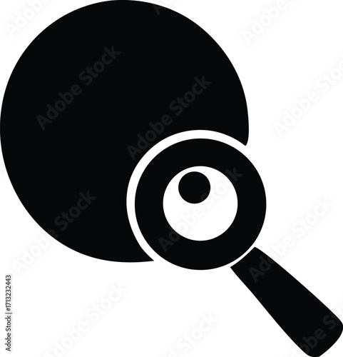 Magnifying glass over large circle exploring detail discovering science research search investigation finding information symbol icon