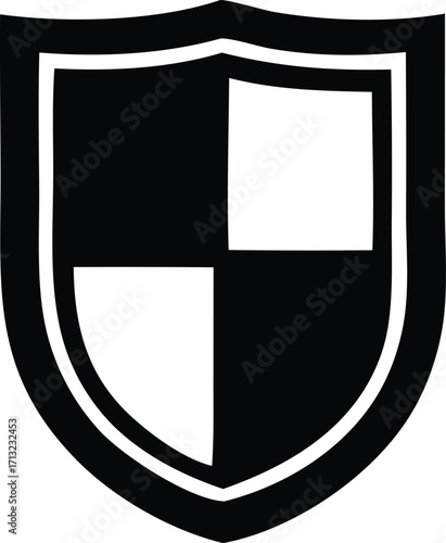 Bold emblematic shield icon symbolizing protection security and strength for digital and print applications