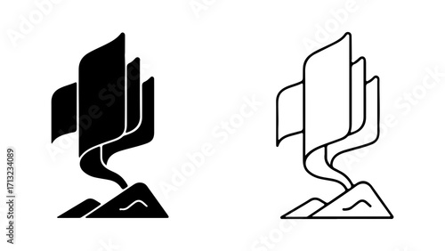 Northern Lights Icon Set Aurora Borealis Symbol in Black and White.