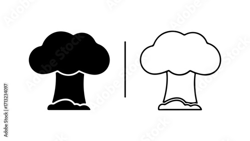 Nuclear Explosion Icons Black and White Atomic Bomb Symbolism.