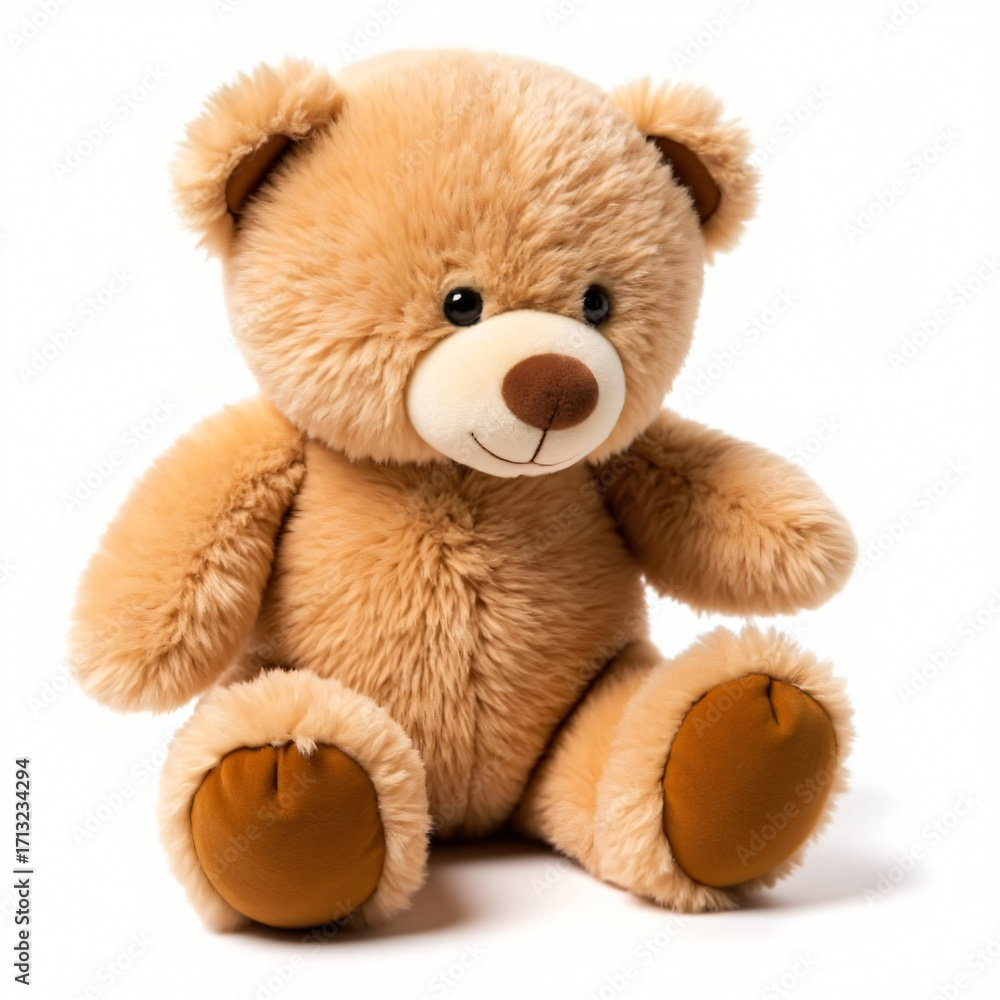 Fototapeta premium isolated teddy bear, brown plush toy, soft fabric detail, stock photo