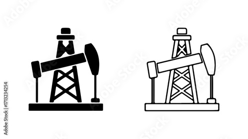 Oil Pump Jack Industrial Equipment Illustration Set.