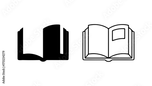 Open Book Icons Solid and Outline Designs for Education and Reading.