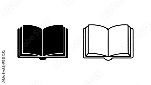 Open book illustration in black and white perfect for education and reading.