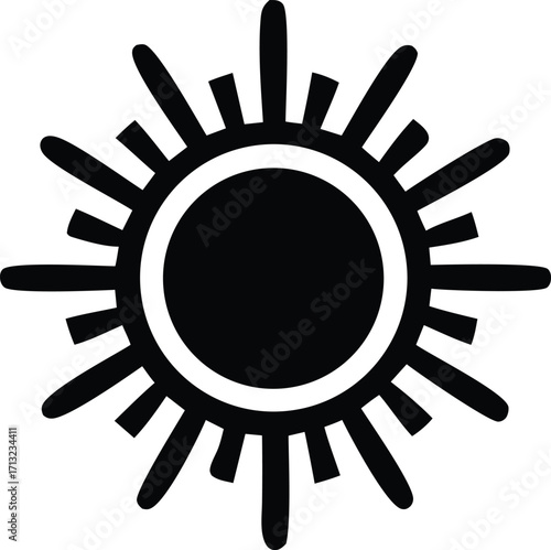 Stylized sun icon symbol black silhouette emblem graphic element celestial body radiance brightness solar power energetic cosmic astral star