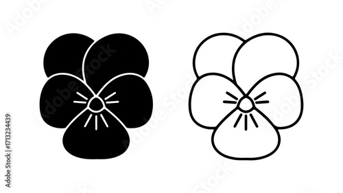 Pansy Flower Line Art Black and White Floral Design.